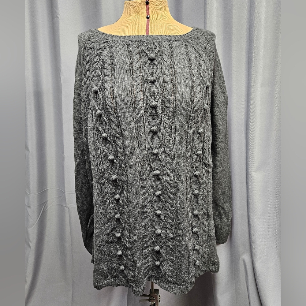 Talbots Gray Cable Knit Scoop Neck Sweater